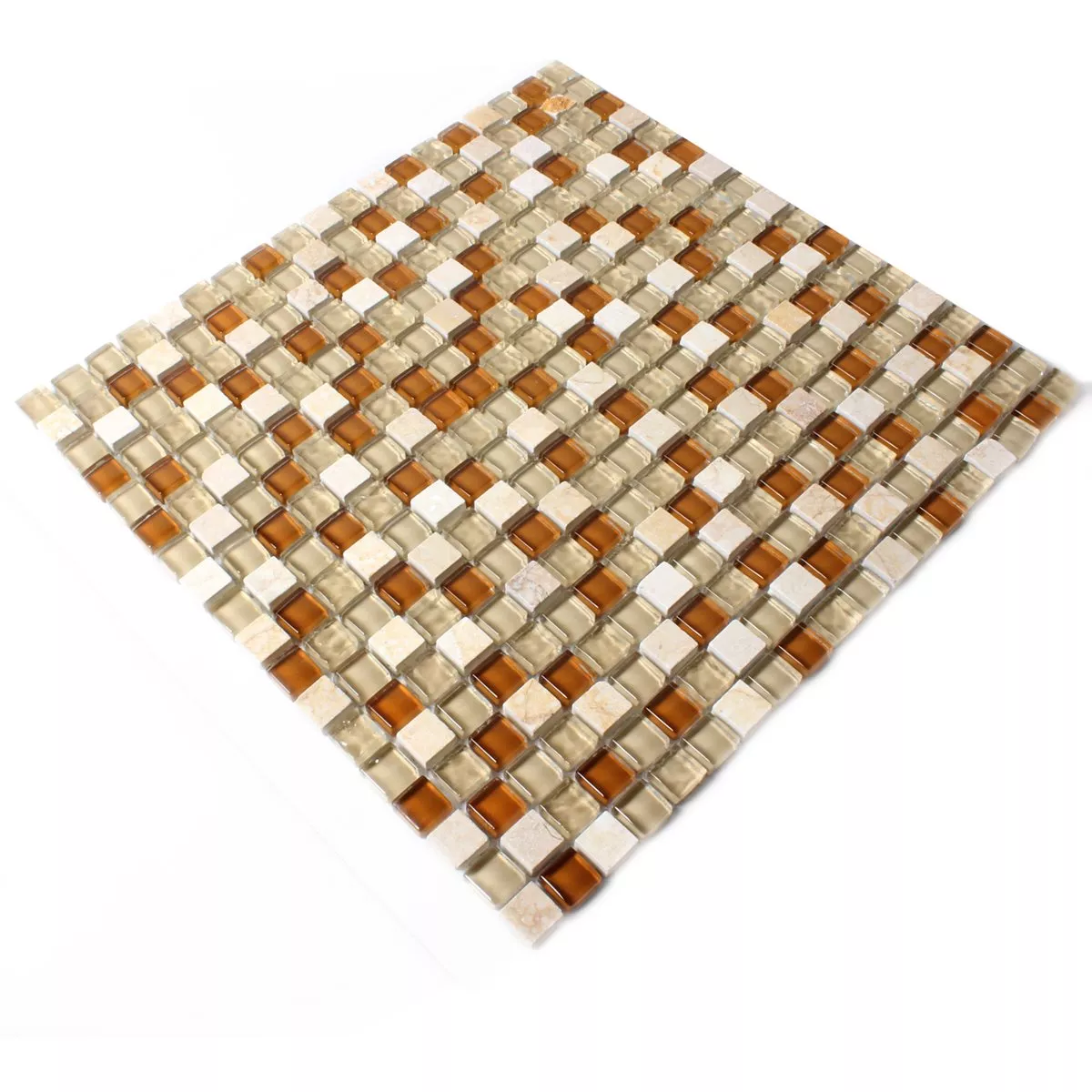 Muestra Azulejos De Mosaico Cristal Mármol Marrón Beige 