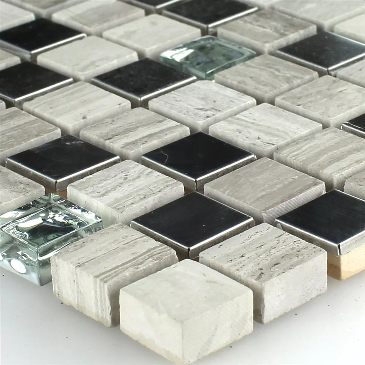 Azulejos De Mosaico Cristal Arenisca Acero Inoxidable Gris 15x15x8mm