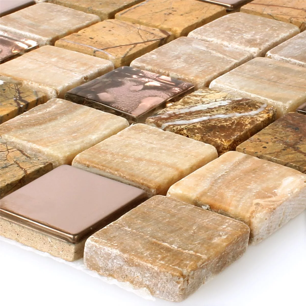 Azulejos De Mosaico Cristal Piedra Natural Acero Inoxidable Marrón Mezcla