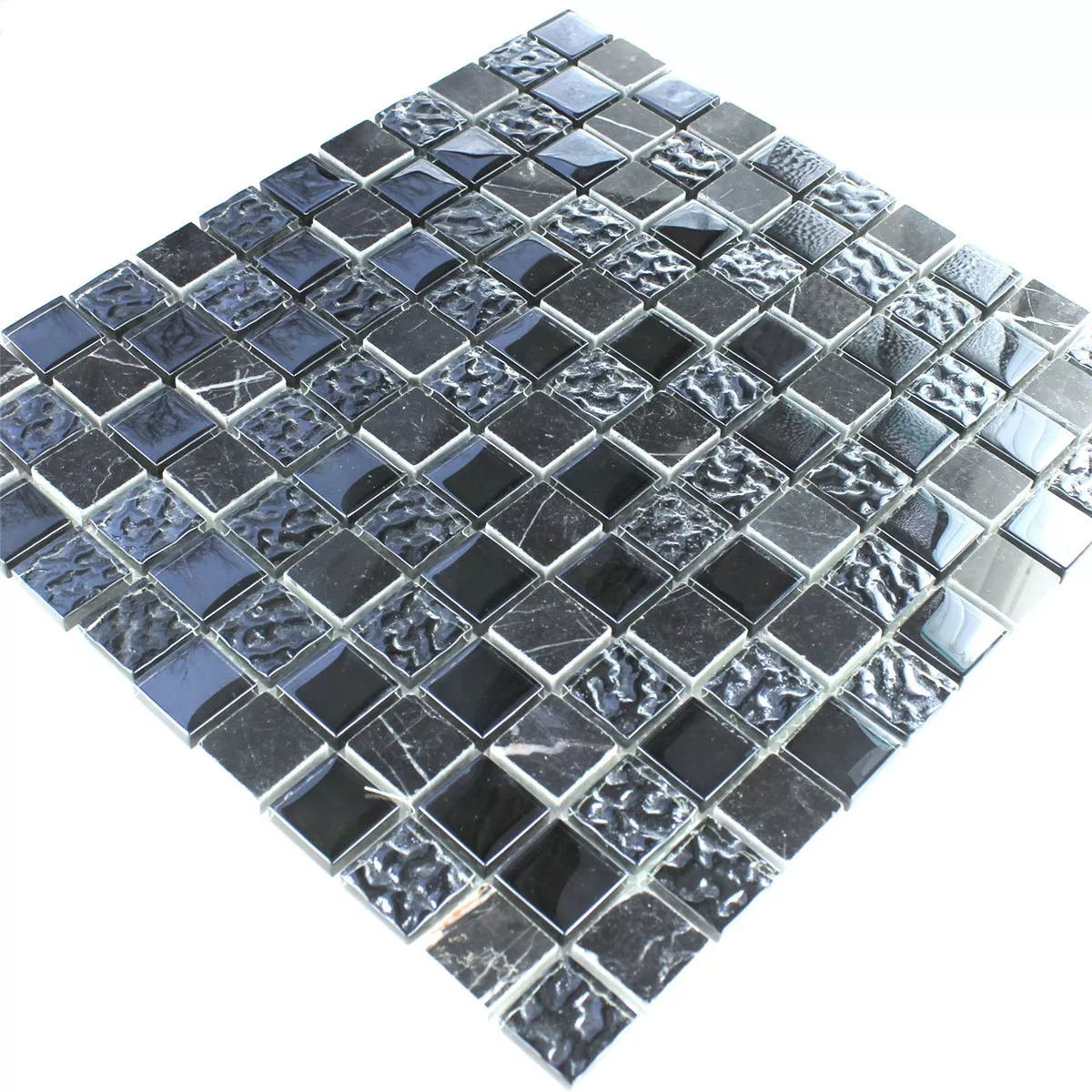 Azulejos De Mosaico Cristal Mármol Negro Acanalado 25x25x8mm