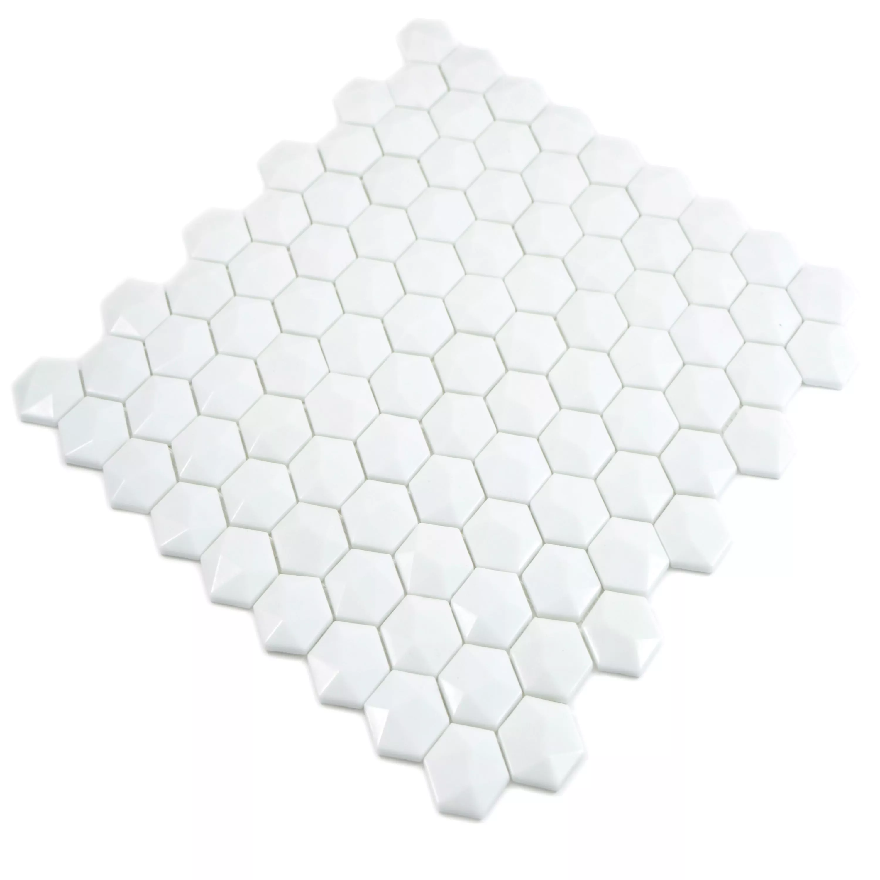 Mosaico De Cristal Azulejos Benevento Hexagonales 3D Blanco
