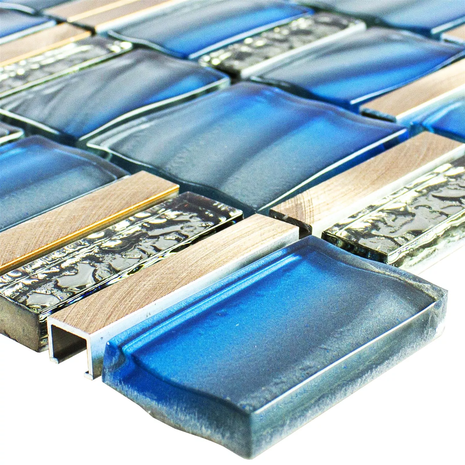 Muestra Cristal Metal Azulejos De Mosaico Union Azul Cobre