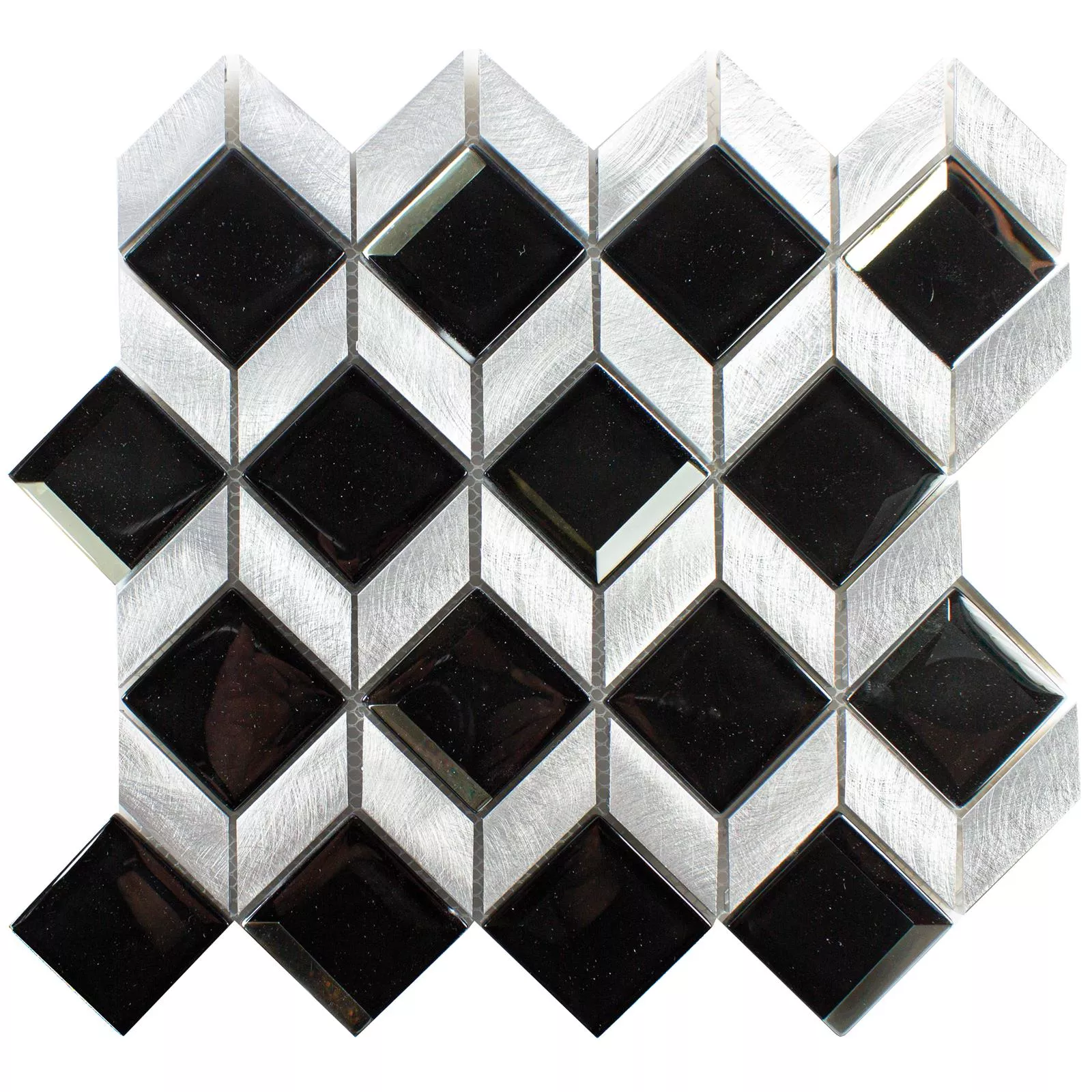 Muestra Cristal Metal Azulejos De Mosaico Tanja Negro Plateado Cubo