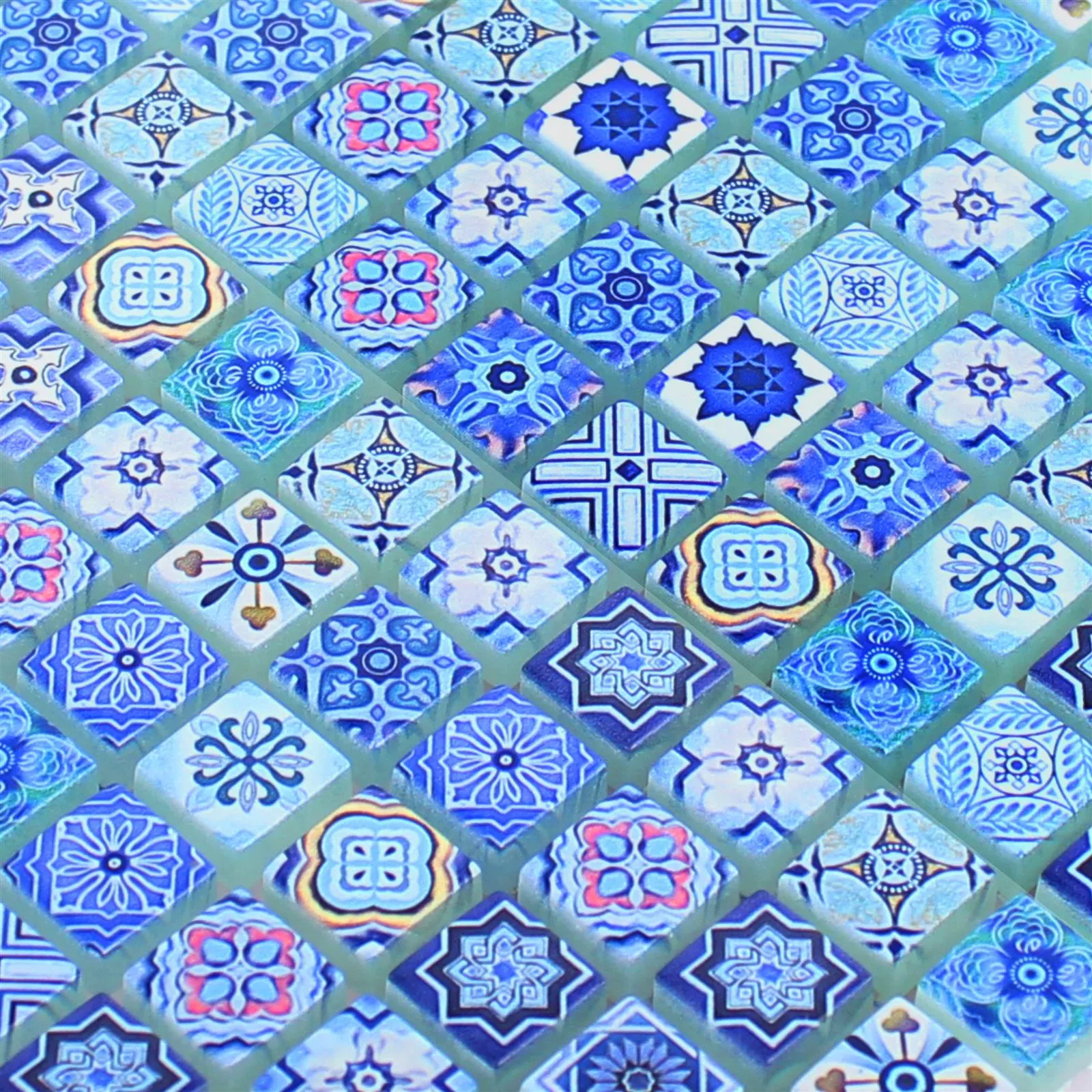 Muestra Mosaico De Cristal Azulejos Marrakech Azul