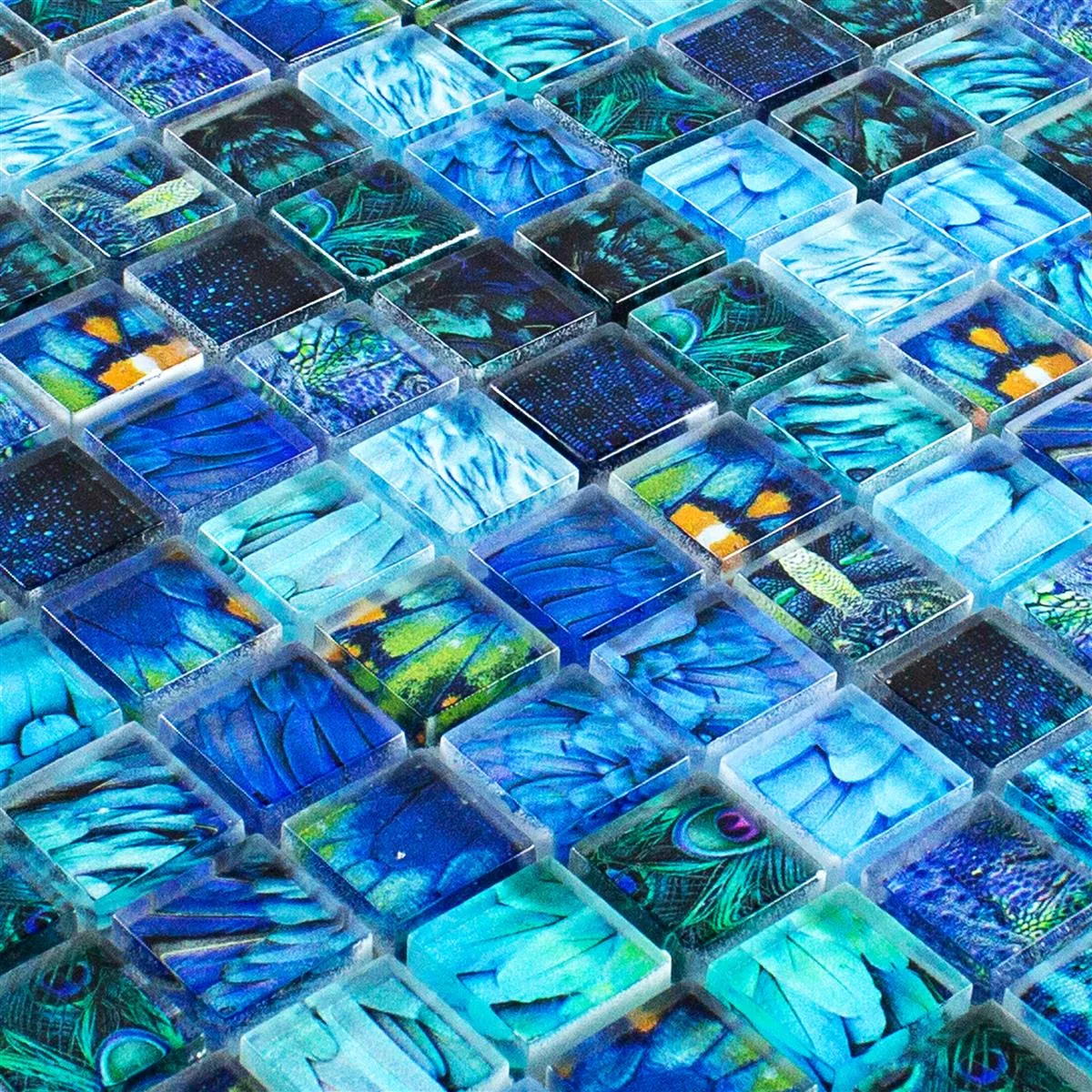 Muestra Mosaico de Cristal Azulejos Peafowl Azul 23