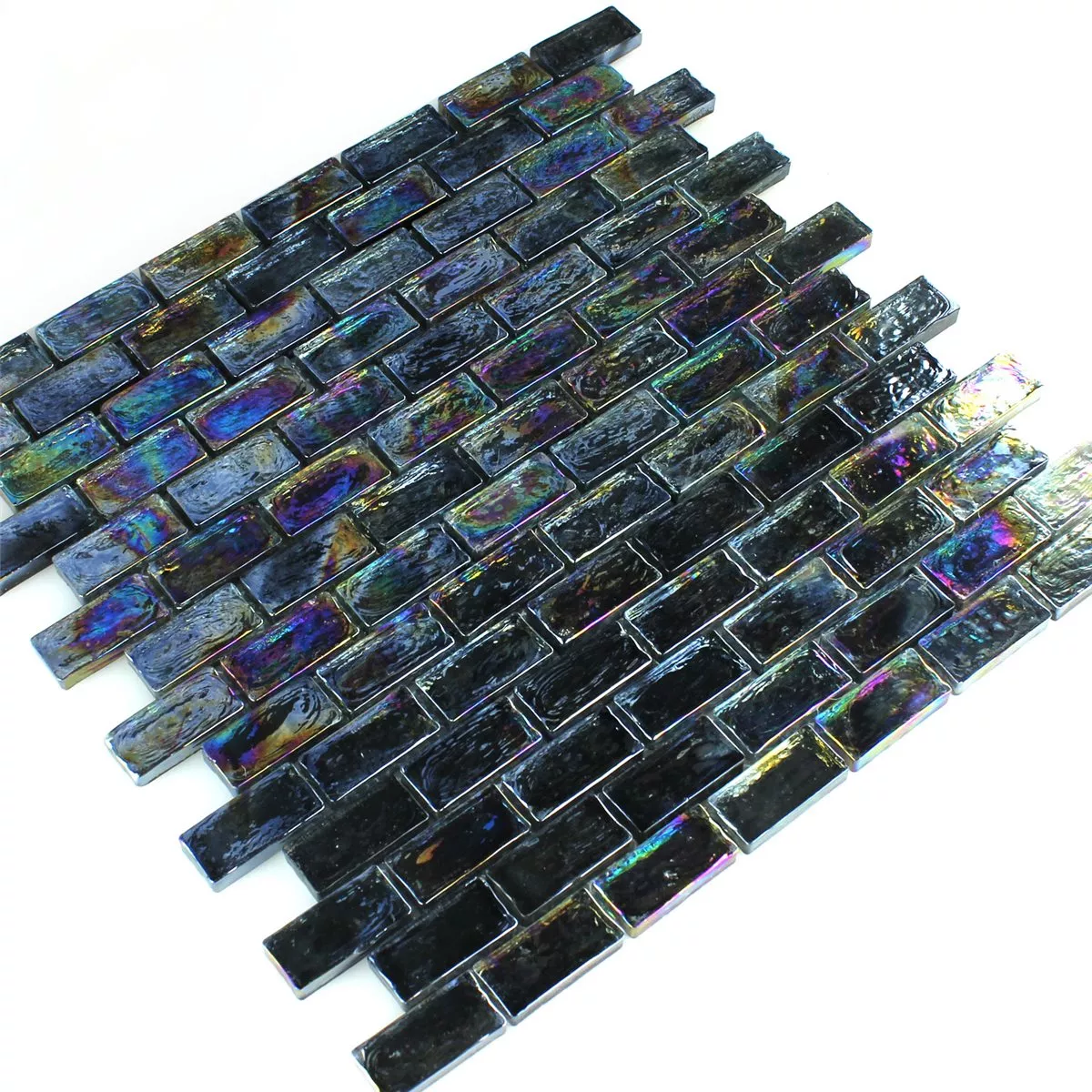 Azulejos De Mosaico Cristal Efecto Petrol Black 20x42x8mm