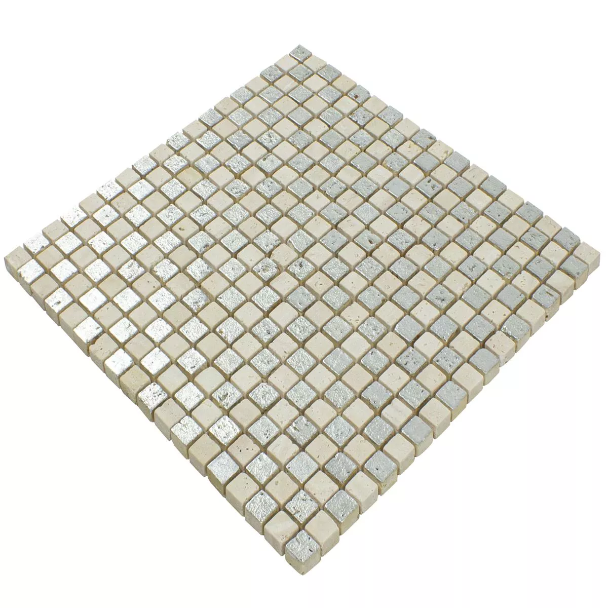 Muestra Mármol Mosaico De Piedra Natural Azulejos Antika Mix Plateado Crema