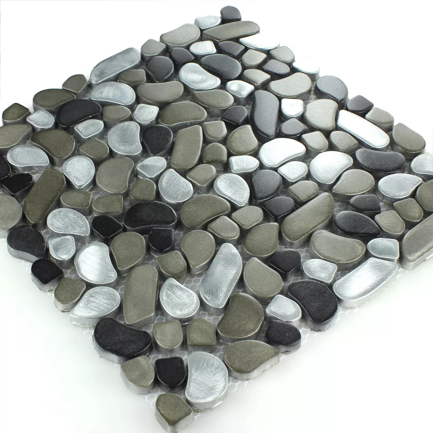 Azulejos De Mosaico Acero Inoxidable Guijarro  Design Black Silver
