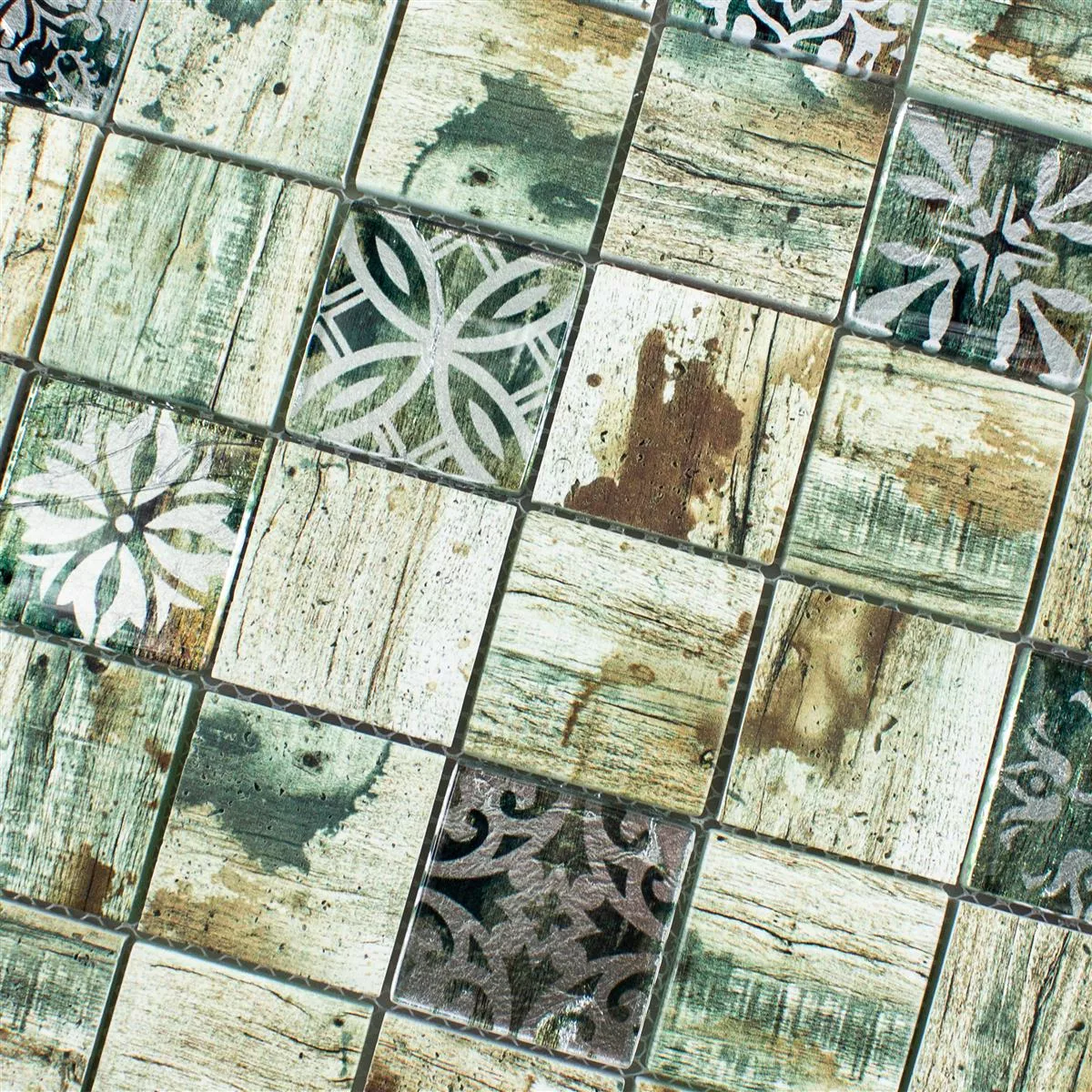 Mosaico de Cristal Azulejos Aspecto de Madera Township Beige Marrón Q48