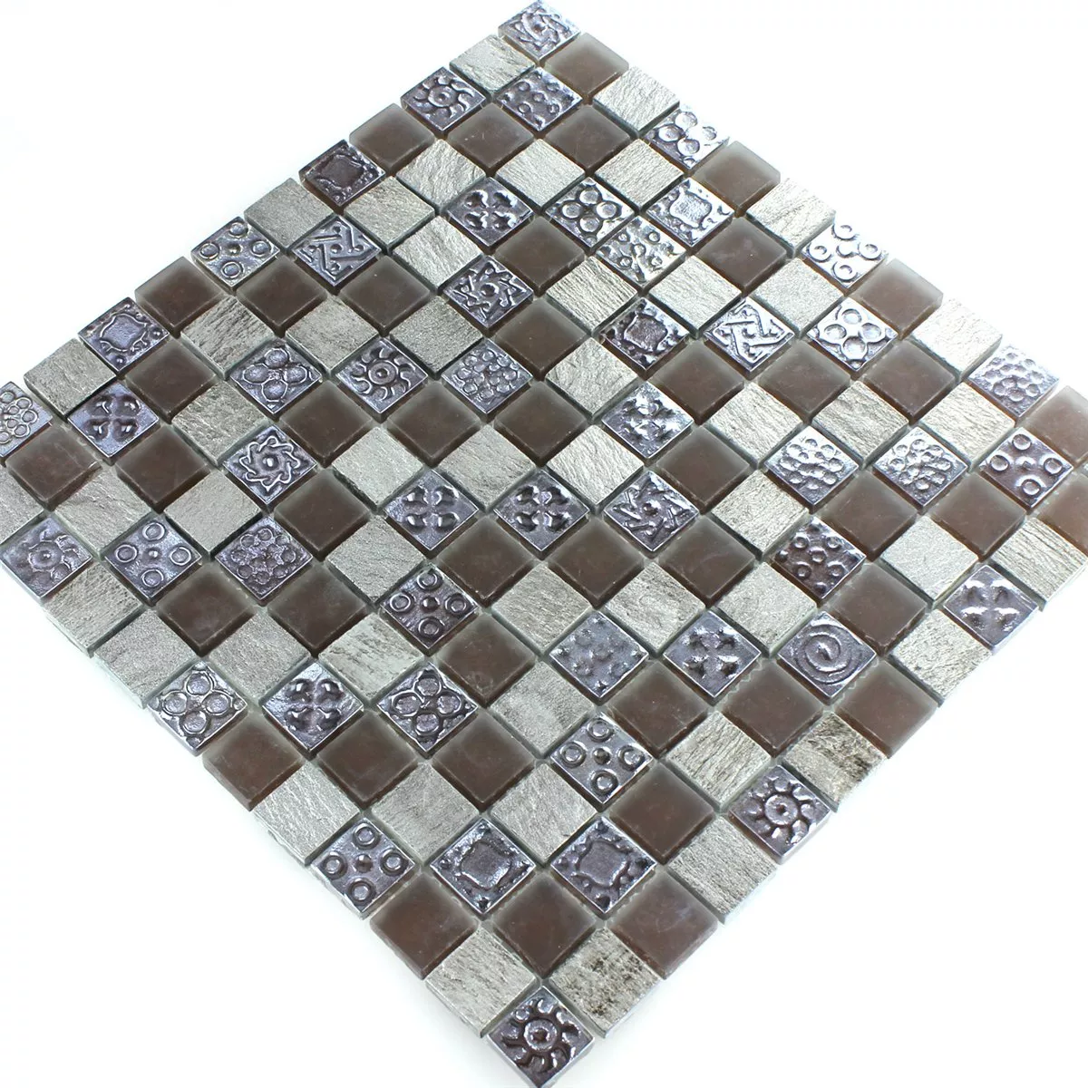 Azulejos De Mosaico Caliza Cristal Gris Marrón 23x23x8mm