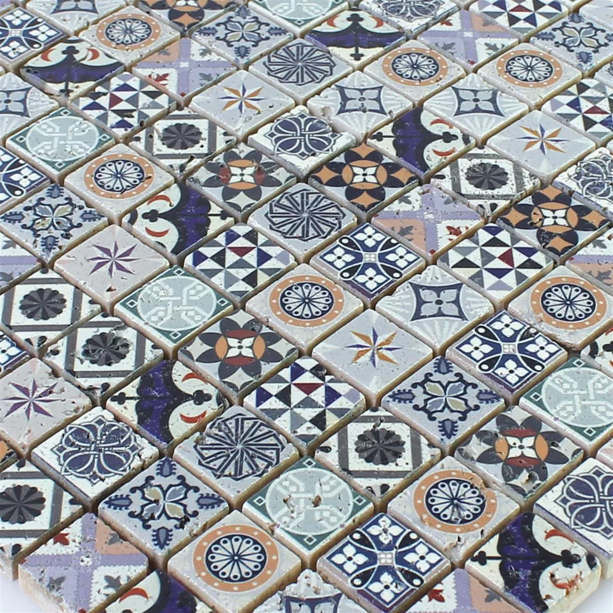 Muestra Mosaico De Piedra Natural Azulejos Iraklion Colorido