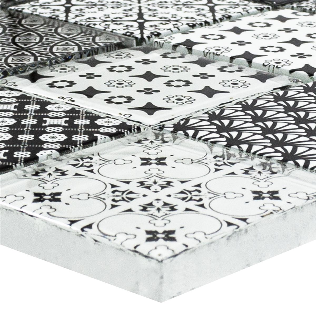 Mosaico de Cristal Azulejos Ornamento Negro Blanco