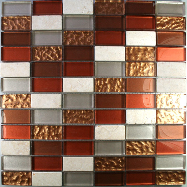 Azulejos De Mosaico Cristal Mármol 23x48x8mm Rojo Mezcla