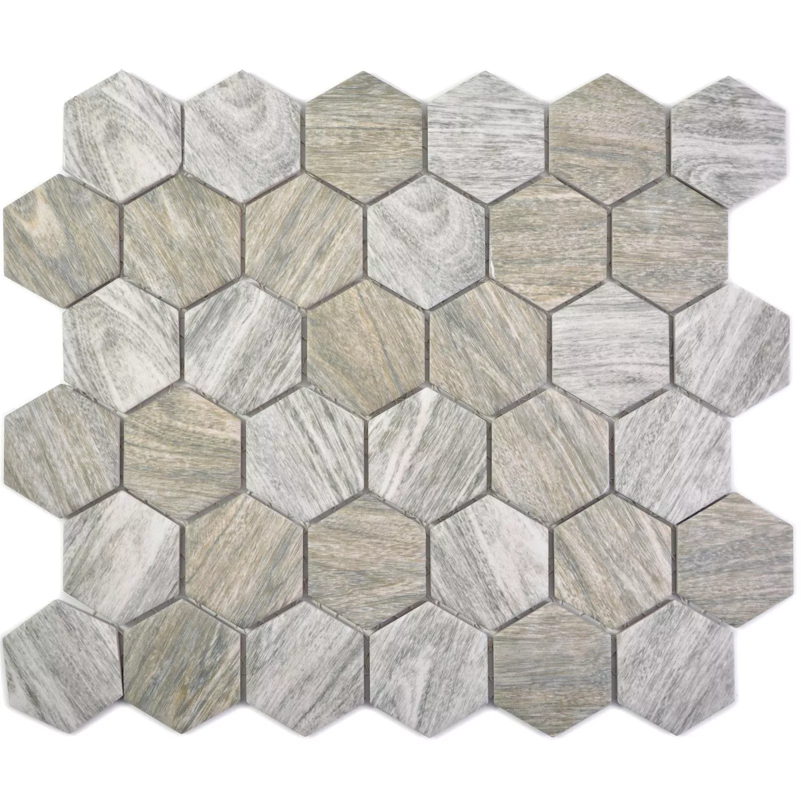 Mosaico Cerámico Duponti Hexagonales Aspecto De Madera Gris