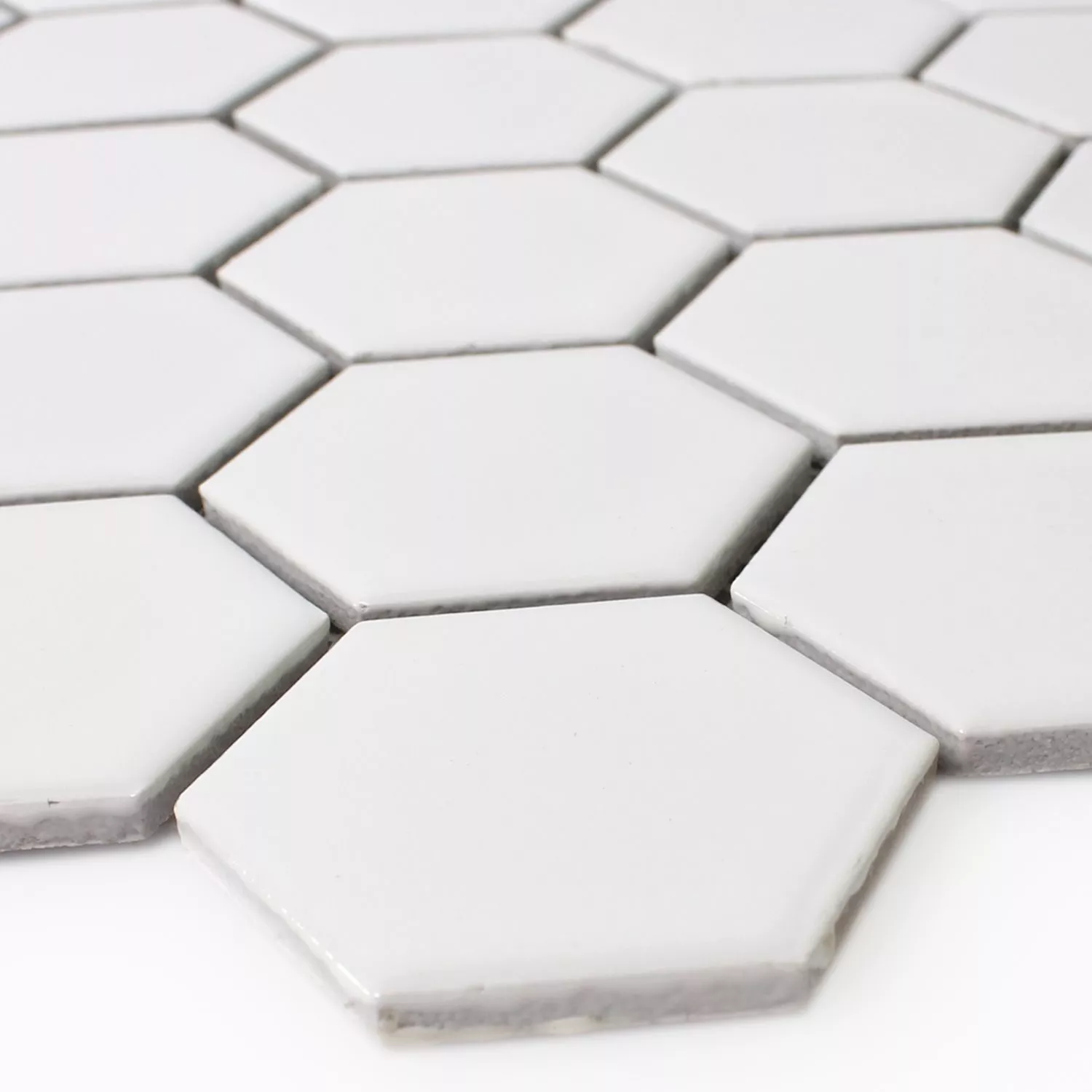 Muestra Azulejos De Mosaico Cerámica Hexagonales Blanco Mate H51
