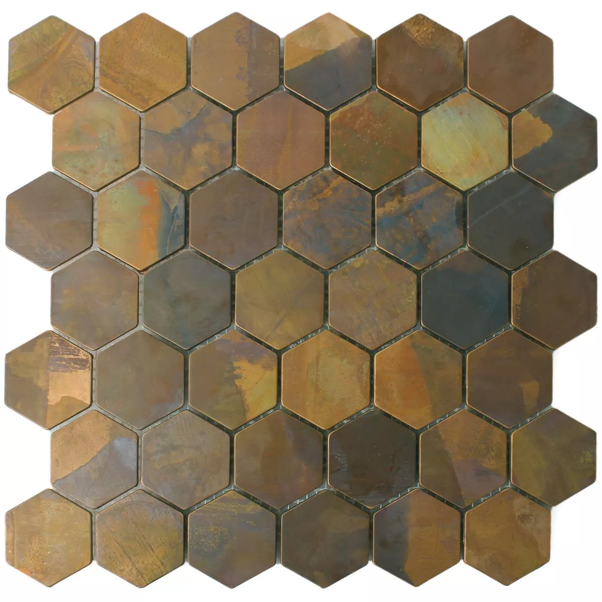 Muestra Azulejos De Mosaico Cobre Merkur Hexagonales Marrón 