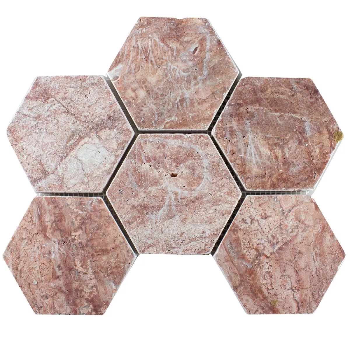 Travertino Piedra Natural Azulejos De Mosaico Mercado Hexagonales Rojo