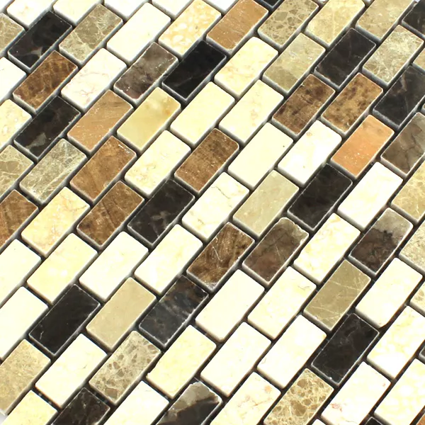Azulejos De Mosaico Mármol Marrón Beige Pulido 15x30x7mm