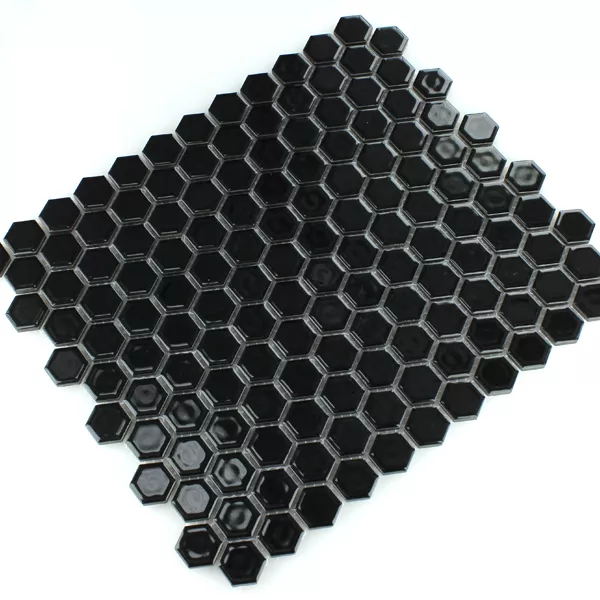 Azulejos De Mosaico Cerámica Hexagonales Negro Brillante H23