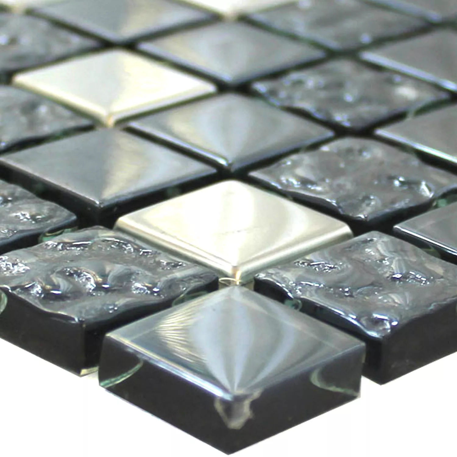 Muestra Azulejos De Mosaico Cristal Metal Mezcla Whitney Plateado Negro 