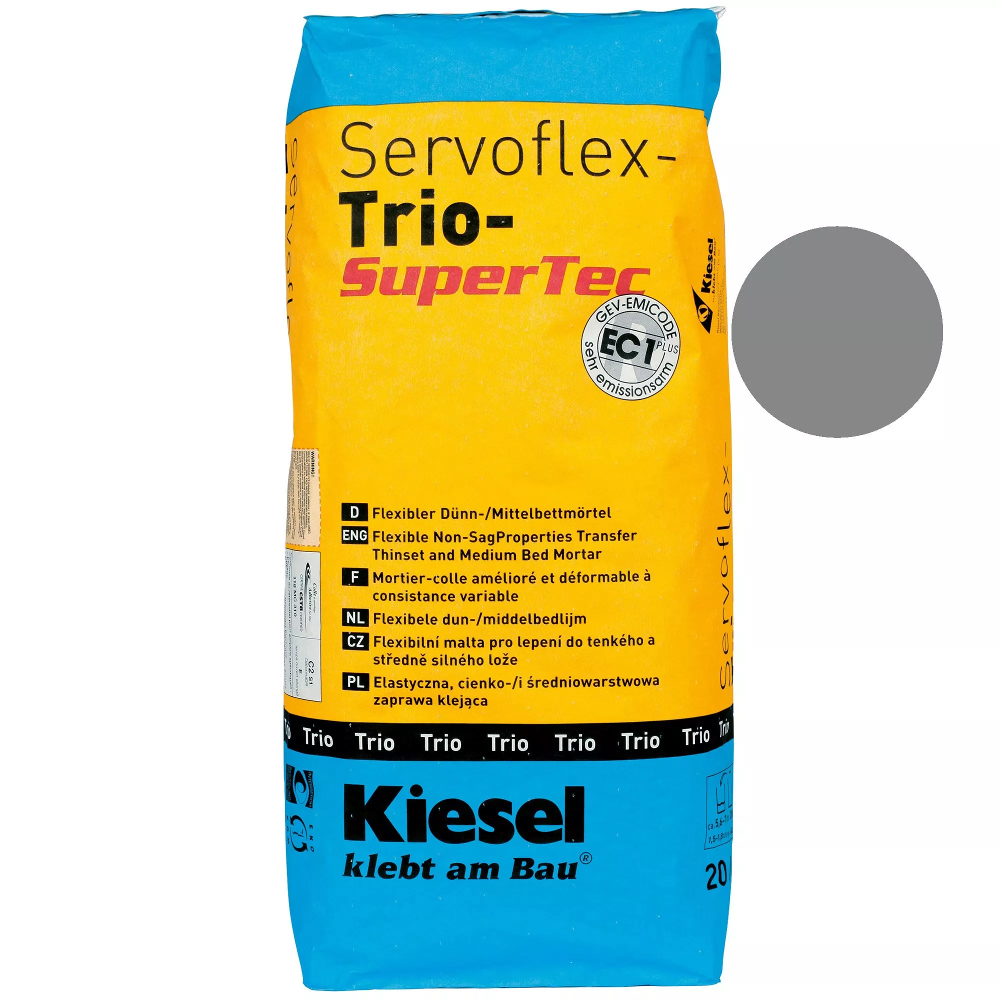 Adhesivo Para Baldosas Kiesel Servoflex Trio - Mortero Capa Fina Y Media Gris (20KG) Adhesivo Para Baldosas Kiesel Servoflex Trio - Mortero Capa Fina Y Media Gris (20KG)