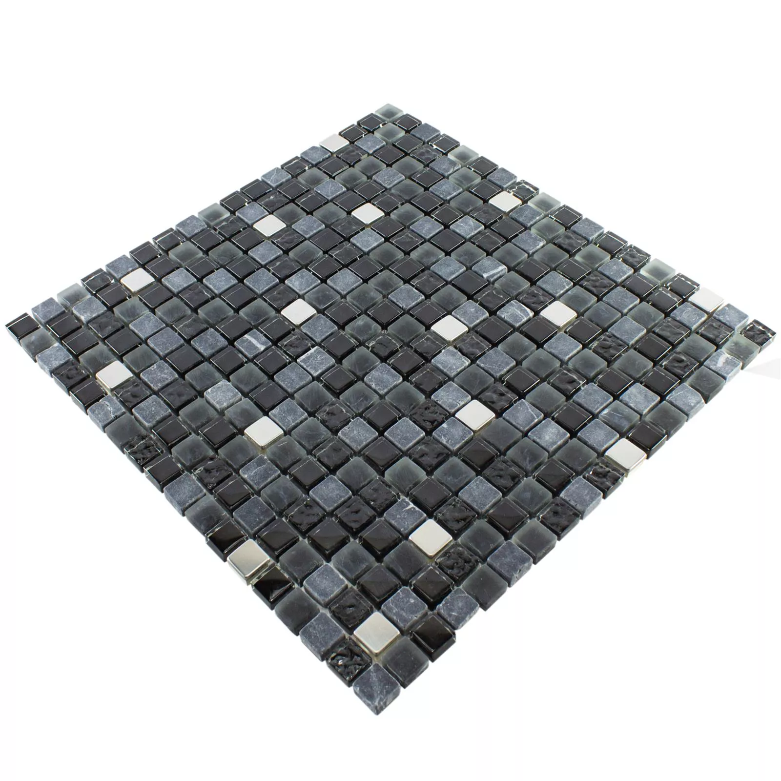 Cristal Piedra Natural Acero Inoxidable Mosaico Kosovo Negro Plateado