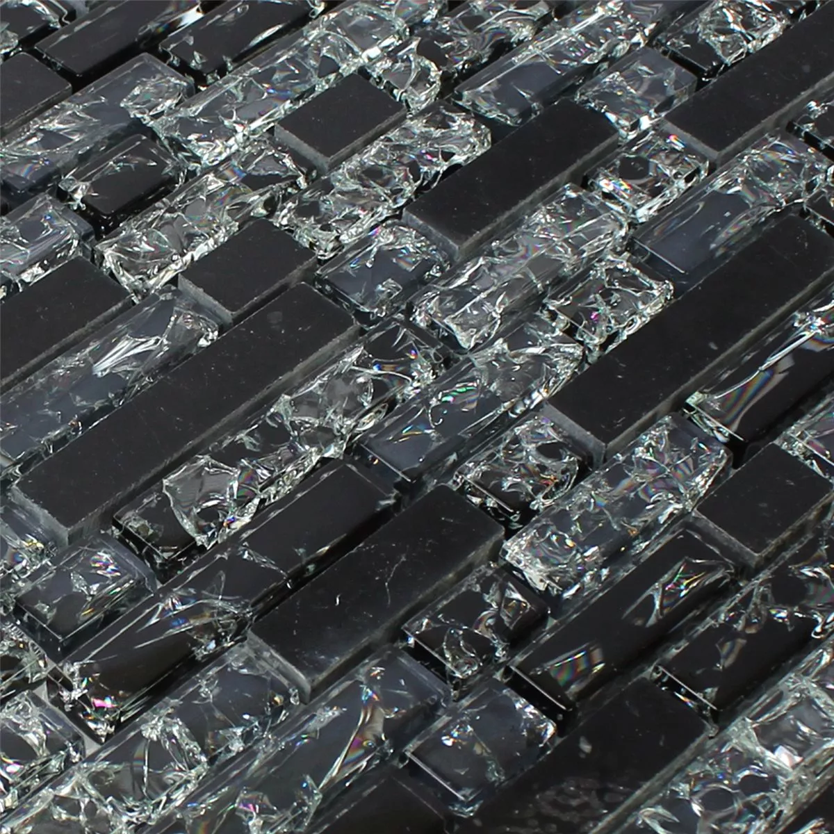 Muestra Azulejos De Mosaico Cristal Piedra Natural Composite Vidrios Rotos Negro