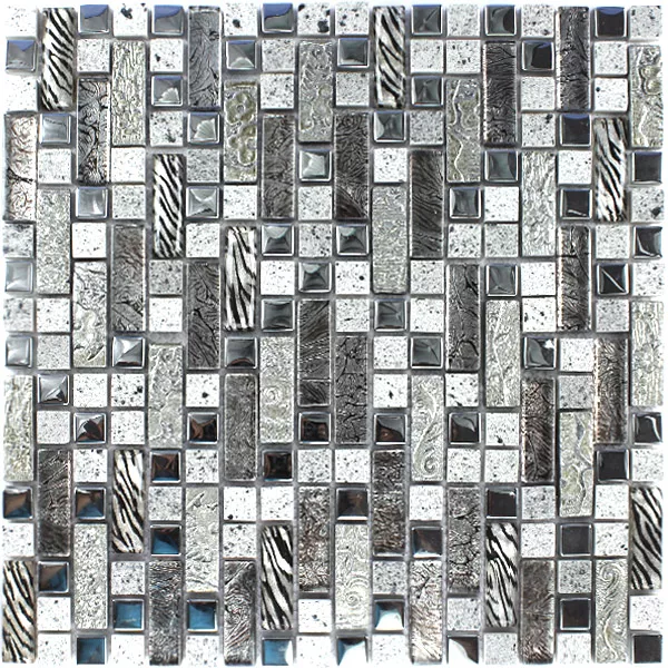 Azulejos De Mosaico Cristal Metal Cuarzo Composite Plateado