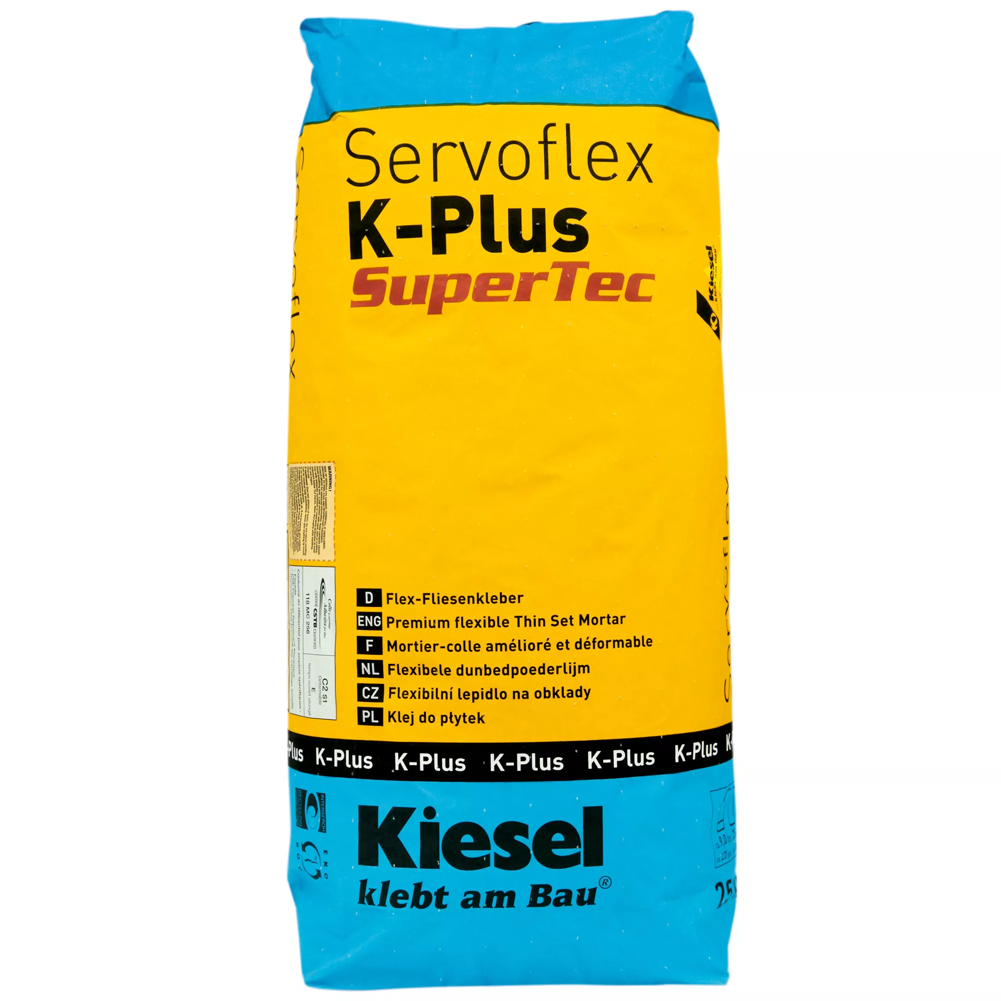 Adhesivo para baldosas Kiesel Servoflex K-Plus - baldosas y losas cerámicas, mortero para baldosas de gres fino (20KG)