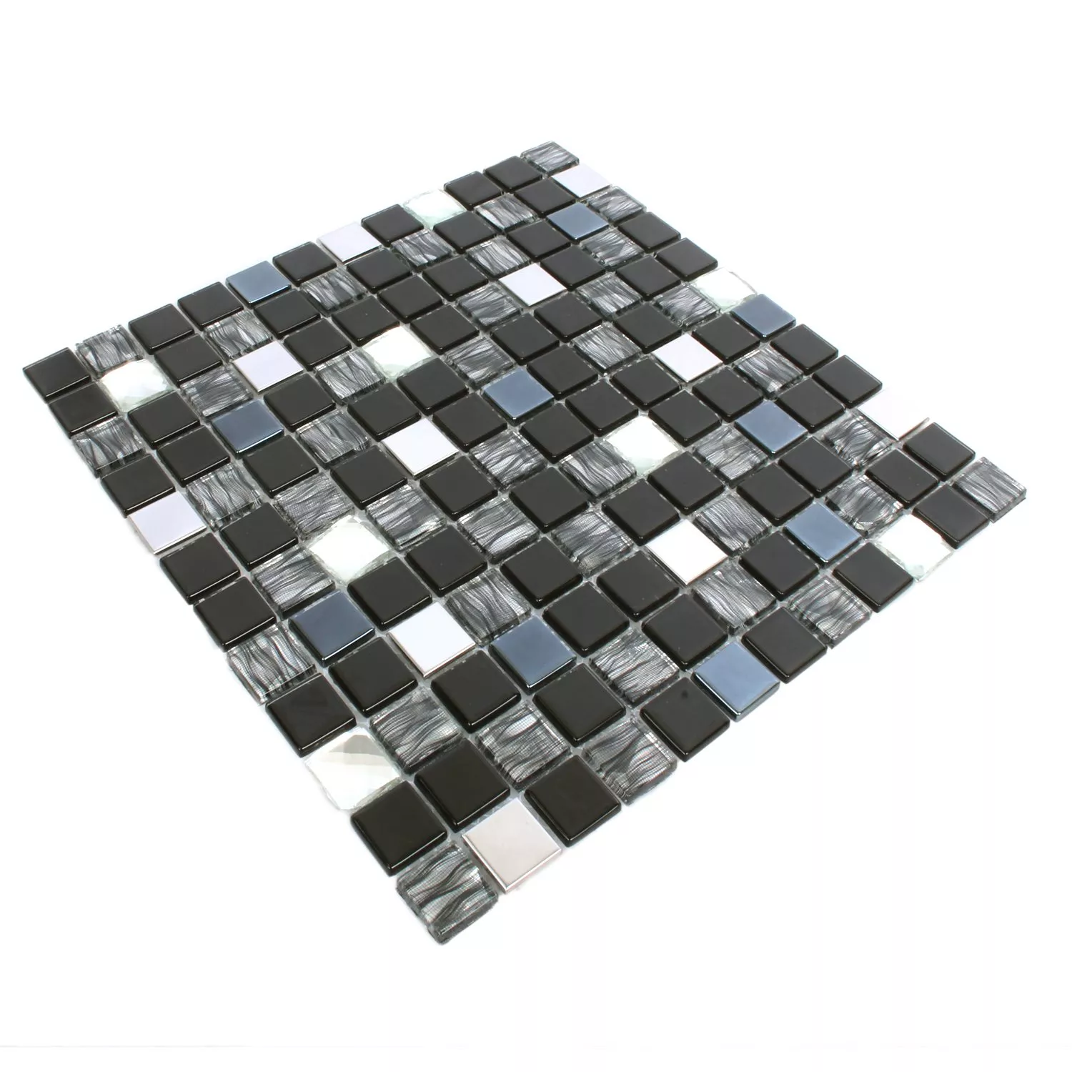Azulejos De Mosaico Malaya Negro Plateado Cuadrado