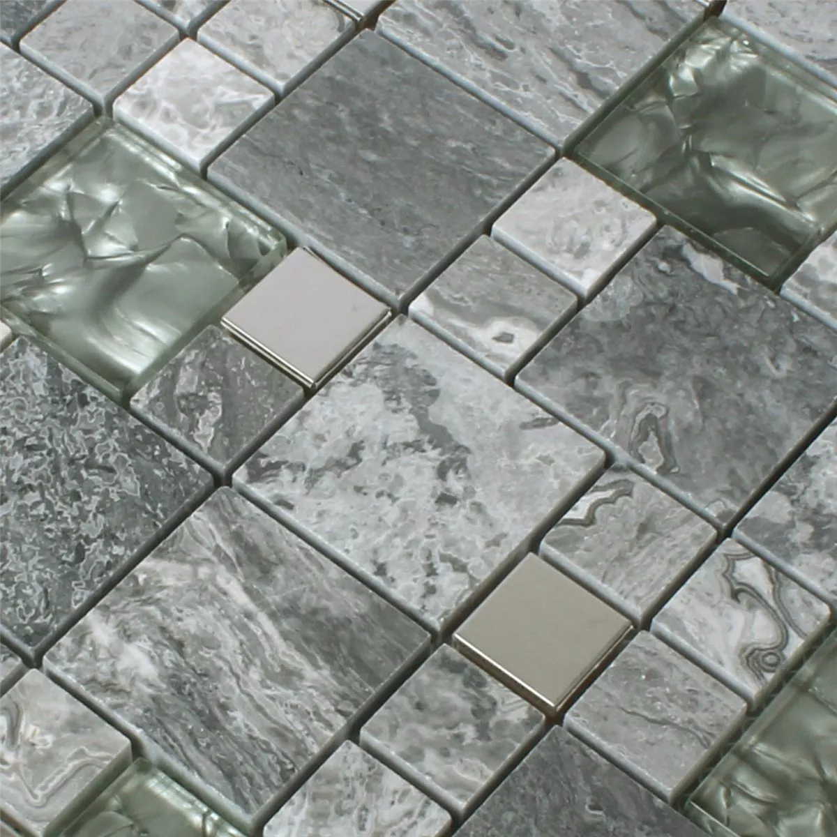 Muestra Azulejos De Mosaico Metal Cristal Piedra Natural Mezcla Gris Plateado