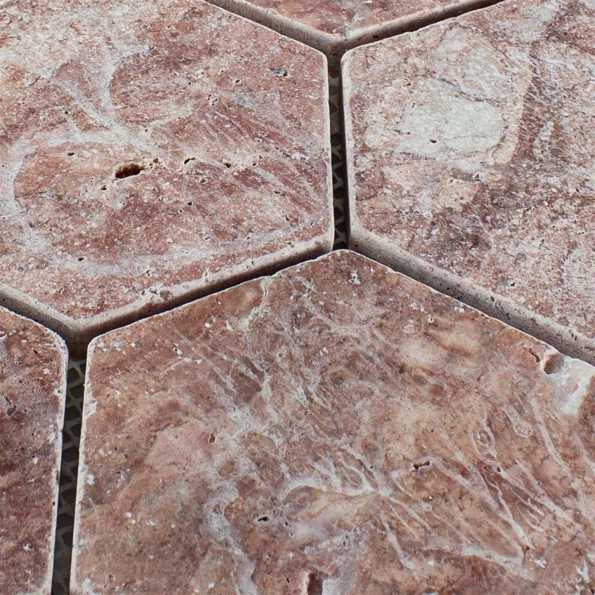 Travertino Piedra Natural Azulejos De Mosaico Mercado Hexagonales Rojo