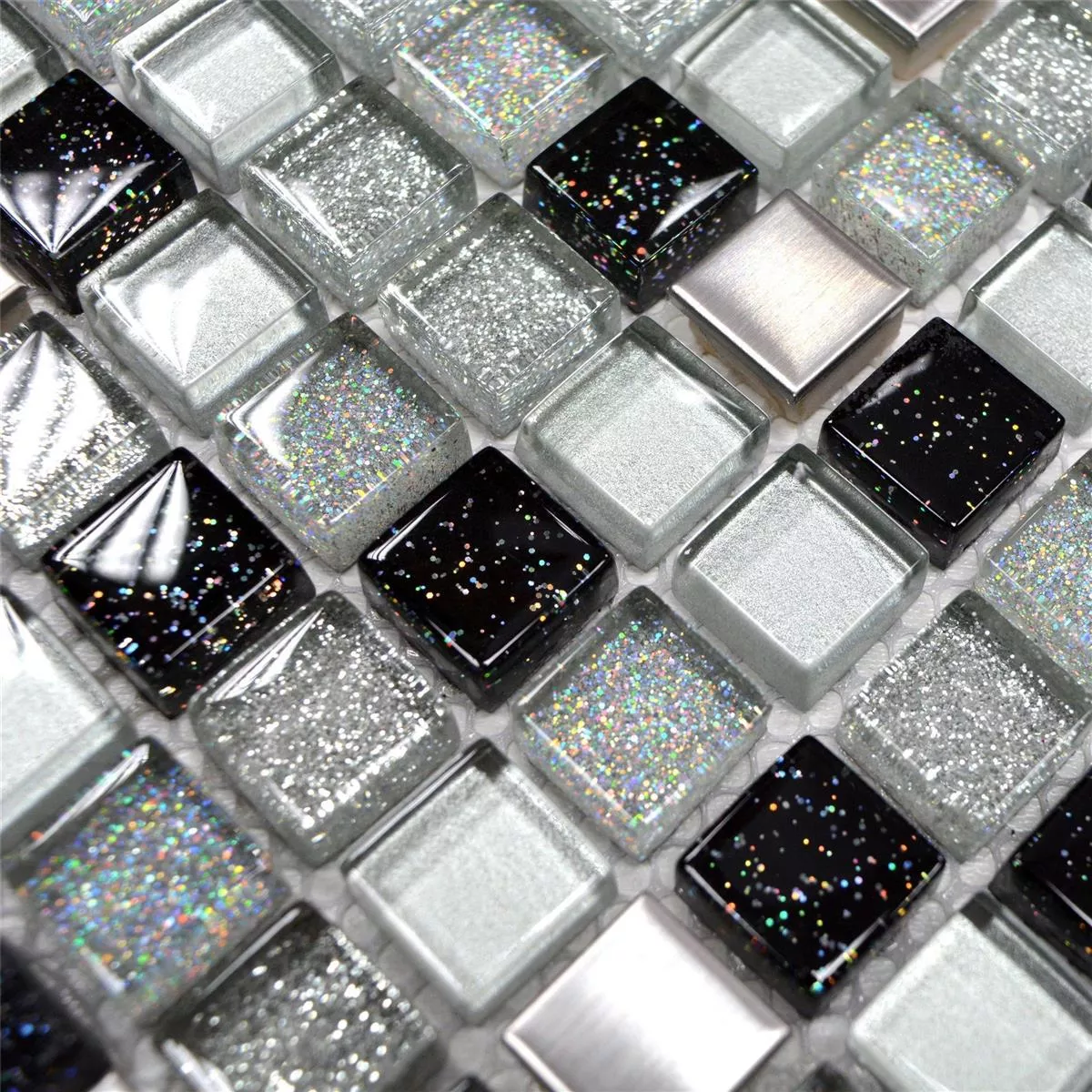 Muestra Cristal Acero Inoxidable Metal Azulejos De Mosaico Plateado Negro