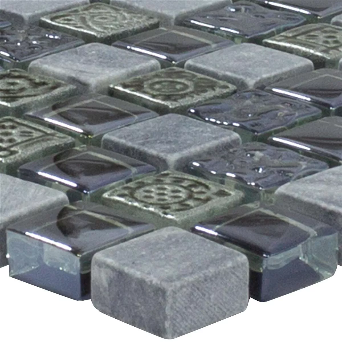 Muestra Cristal Mármol Azulejos De Mosaico Champion Negro Gris Mix