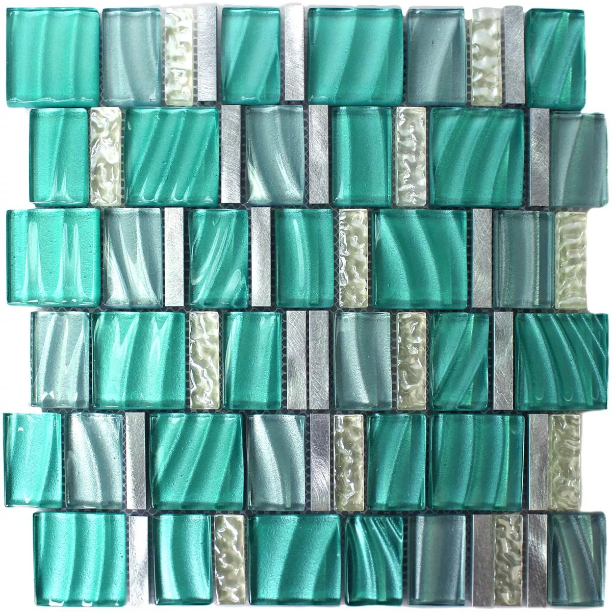 Muestra Azulejos De Mosaico Cristal Auminio Verde Plateado Mezcla