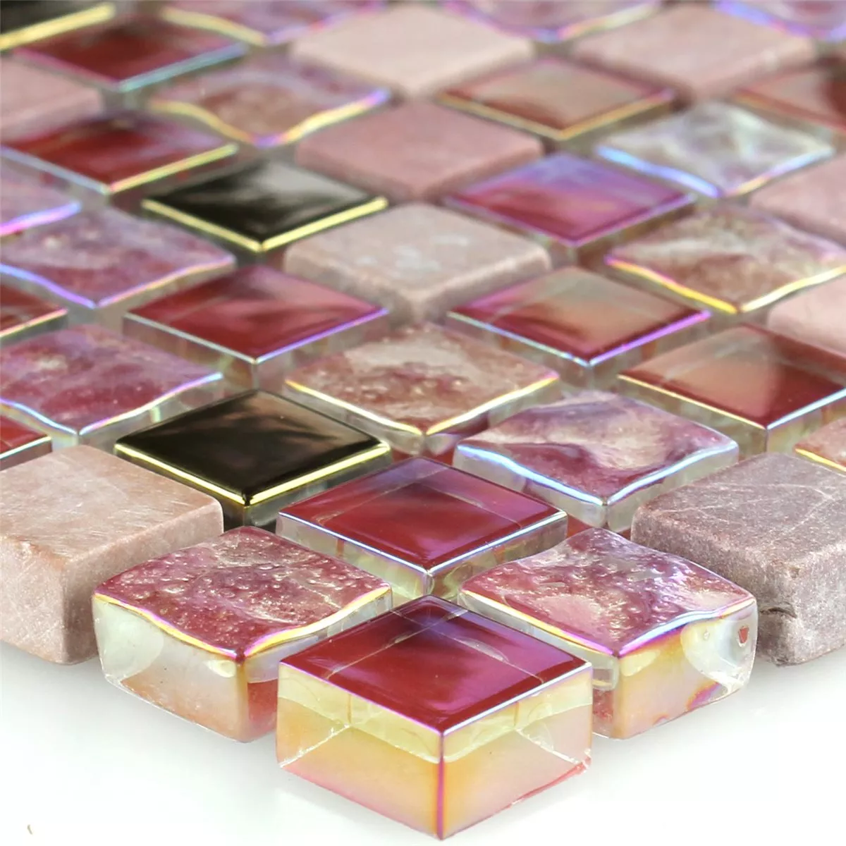 Muestra Azulejos De Mosaico Nexus Cristal Piedra Natural Rojo Rosa Oro