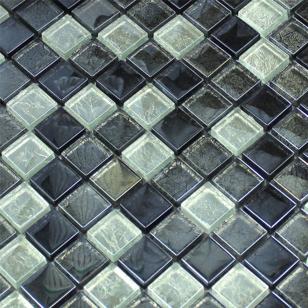 Mosaico De Cristal Azulejos Negro Plateado 23x23x8mm