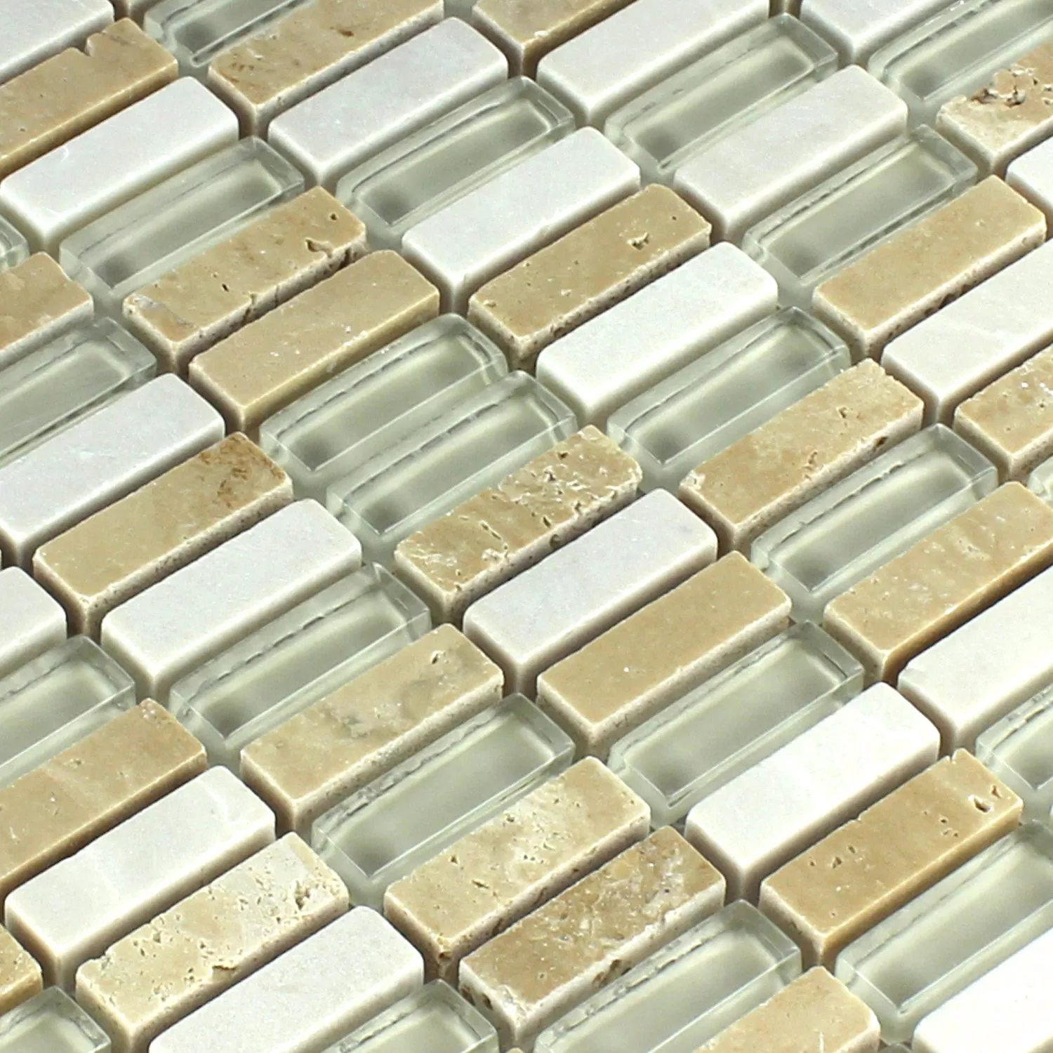 Azulejos De Mosaico Cristal Mármol Beige Mezcla 10x30x8mm