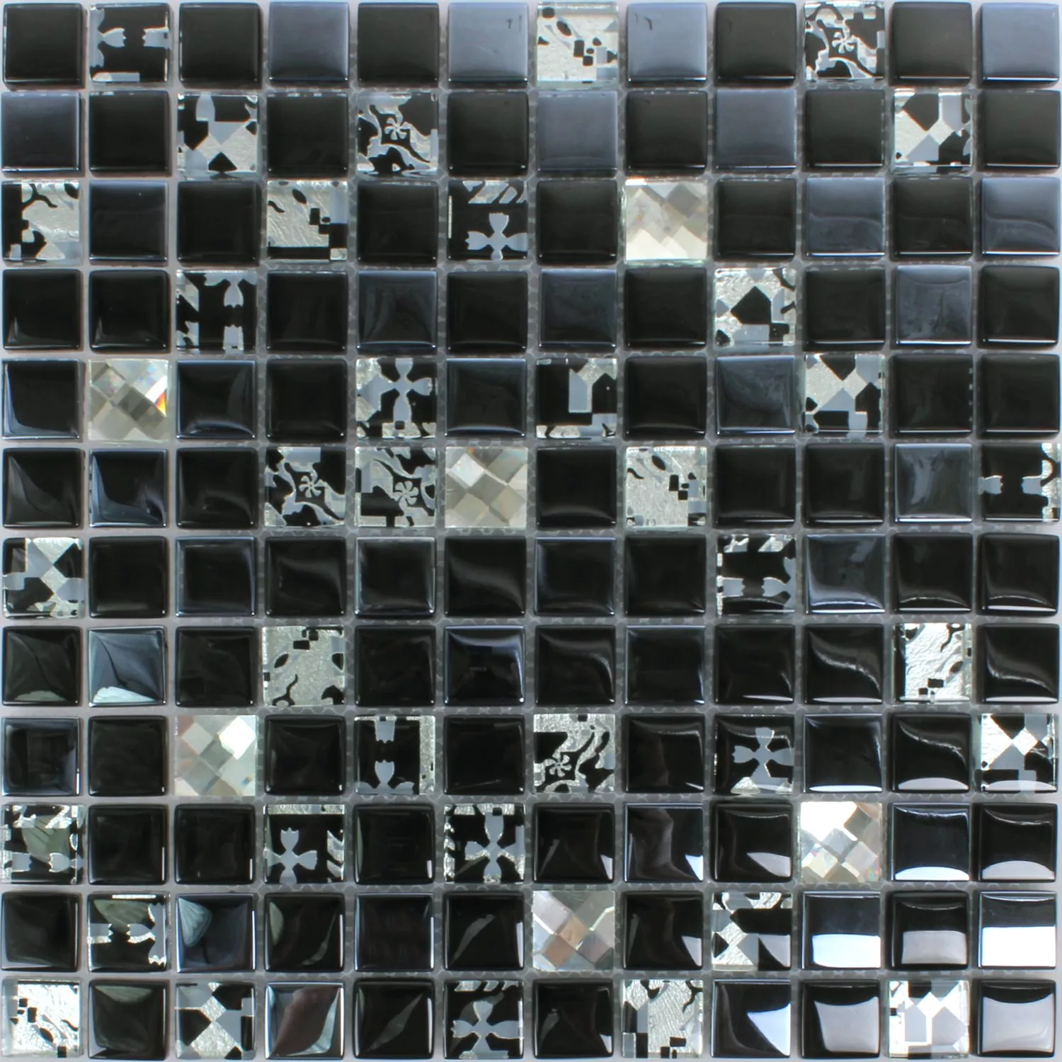 Muestra Mosaico de Cristal Azulejos Kunia Negro Plateado