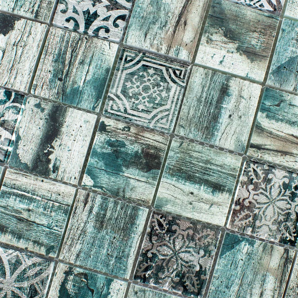 Mosaico de Cristal Azulejos Aspecto de Madera Norwalk Gris Marrón Verde Q48