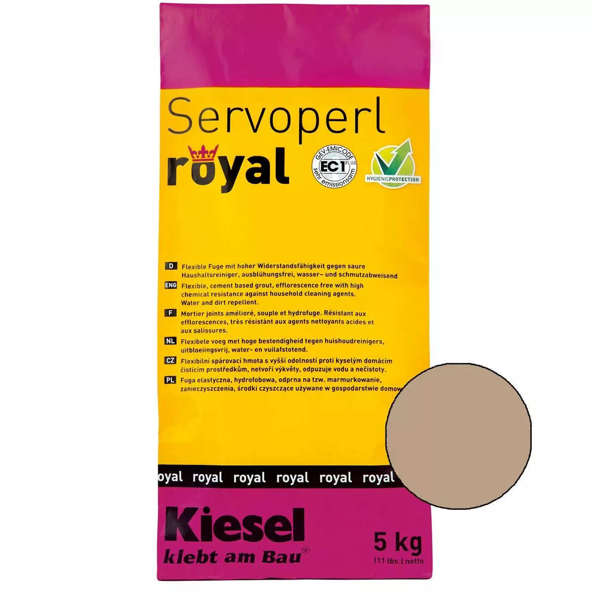 Kiesel Servoperl Royal - Junta Flexible Que Repele El Agua Y La Suciedad (5KG Desert Sand)