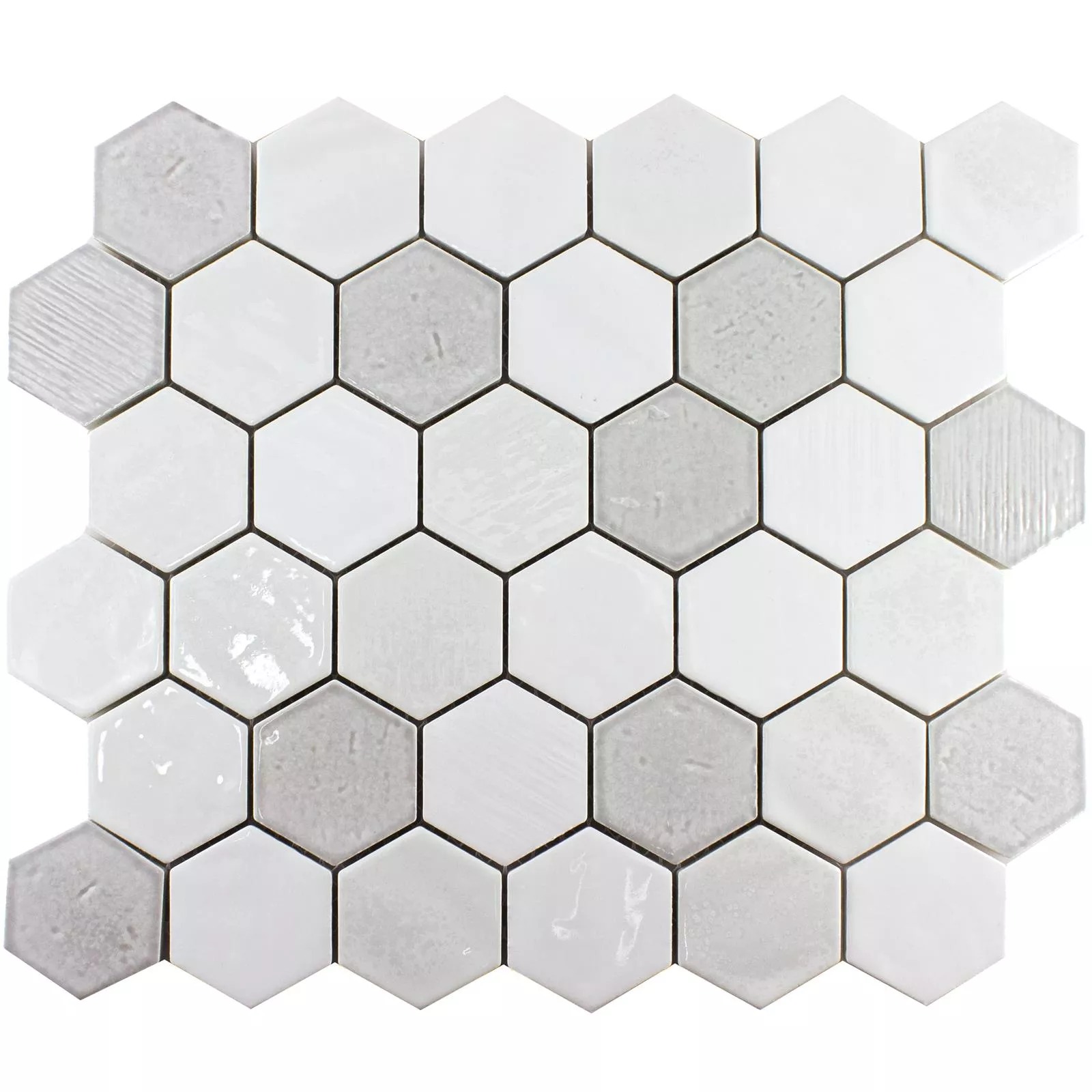 Cerámica Azulejos De Mosaico Roseburg Hexagonales Brillante Blanco