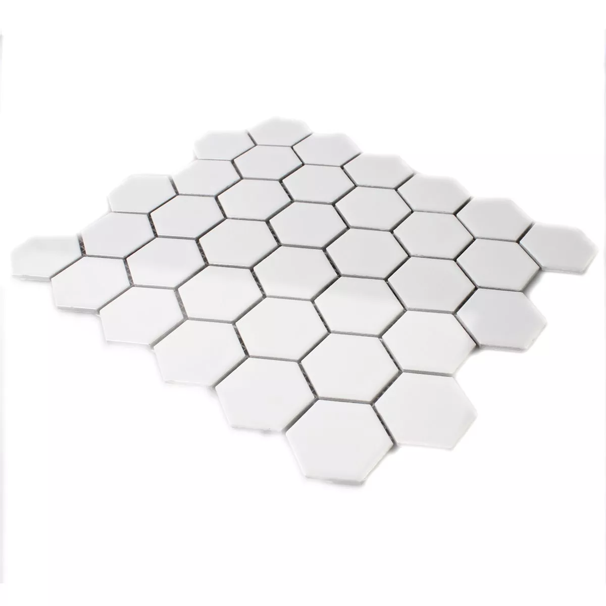 Muestra Azulejos De Mosaico Cerámica Hexagonales Blanco Brillante H51