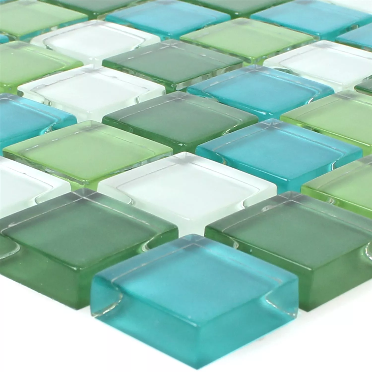 Muestra Azulejos De Mosaico Cristal Palmas Verde Blanco