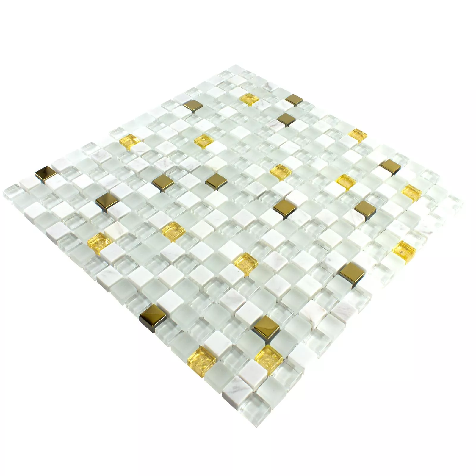Cristal Piedra Natural Azulejos De Mosaico Maryot Blanco Oro
