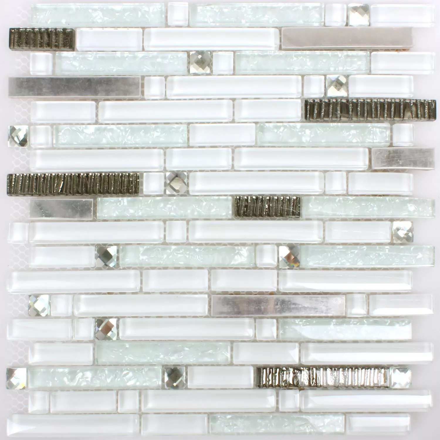 Muestra Azulejos De Mosaico Cristal Metal Latoya Plateado Blanco