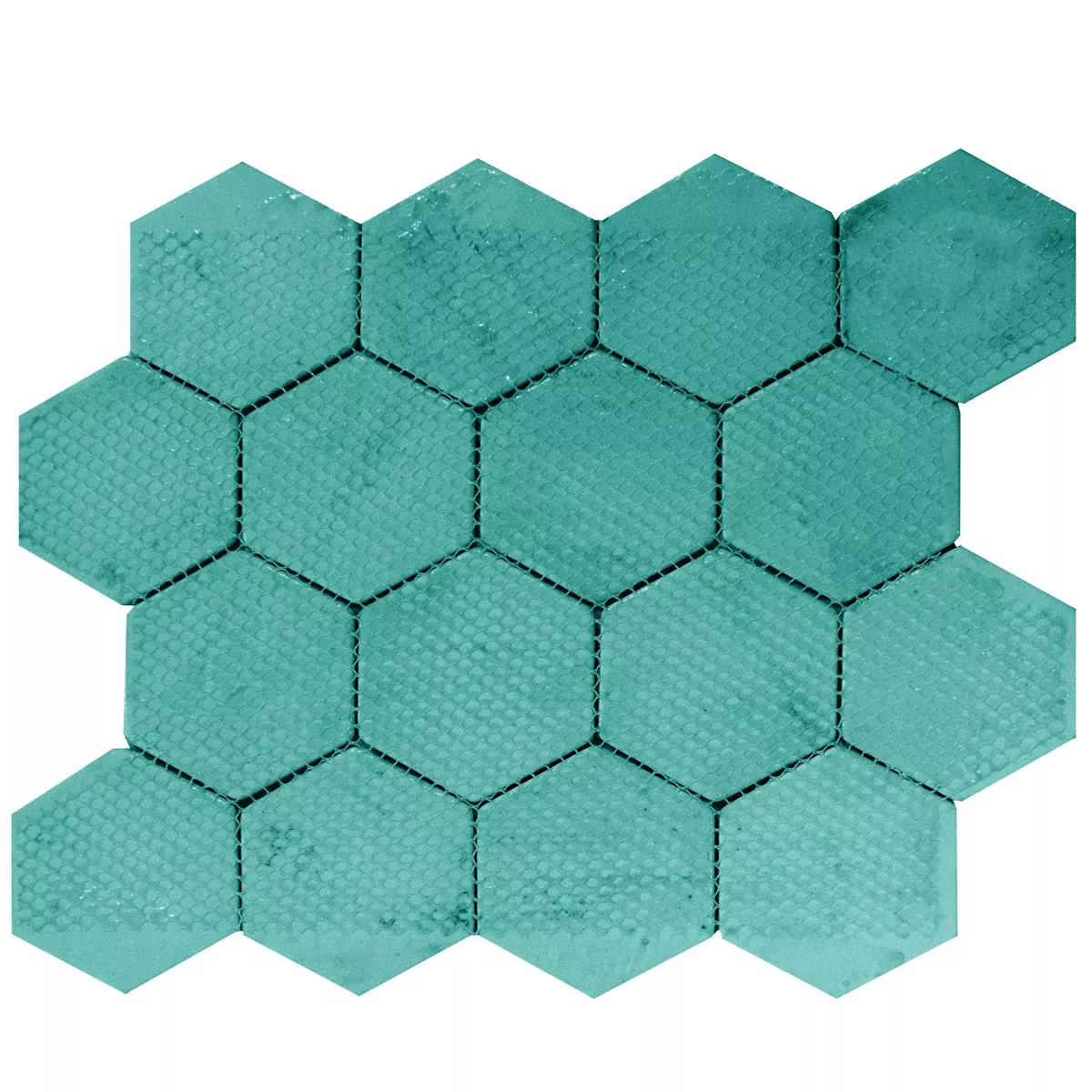 Muestra Mosaico de Cristal Azulejos Andalucia Hexagonales Lago Verde