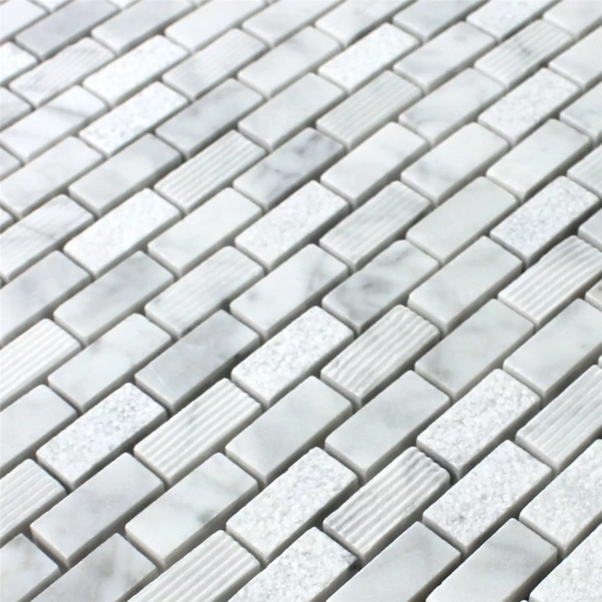 Azulejos De Mosaico Piedra Natural Carrara Blanco 15x30x8mm