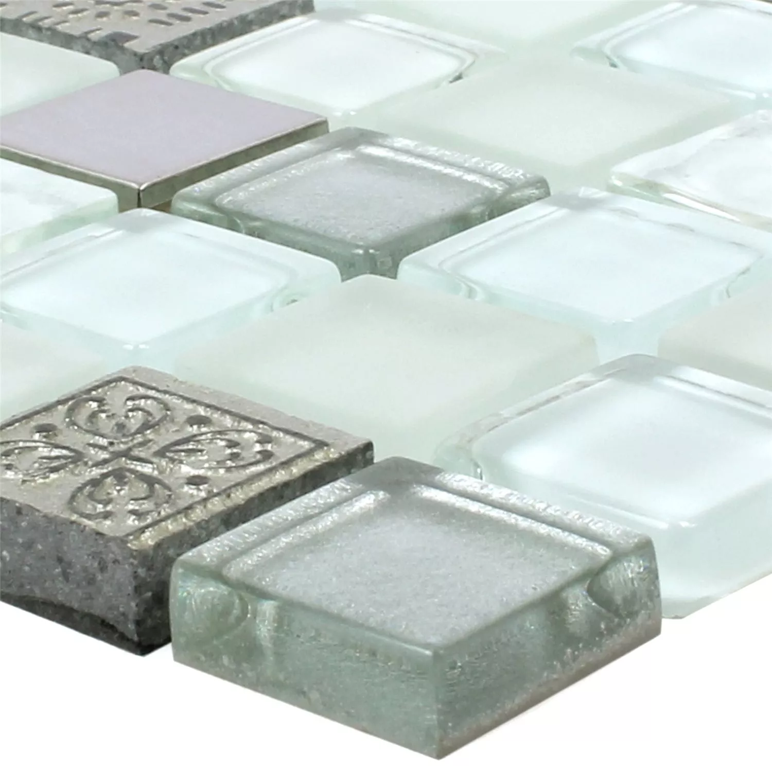 Azulejos De Mosaico Cristal Resina Acero Inoxidable Mezcla Gramos Blanco