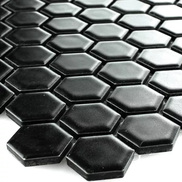 Azulejos De Mosaico Cerámica Hexagonales Negro Mate H23